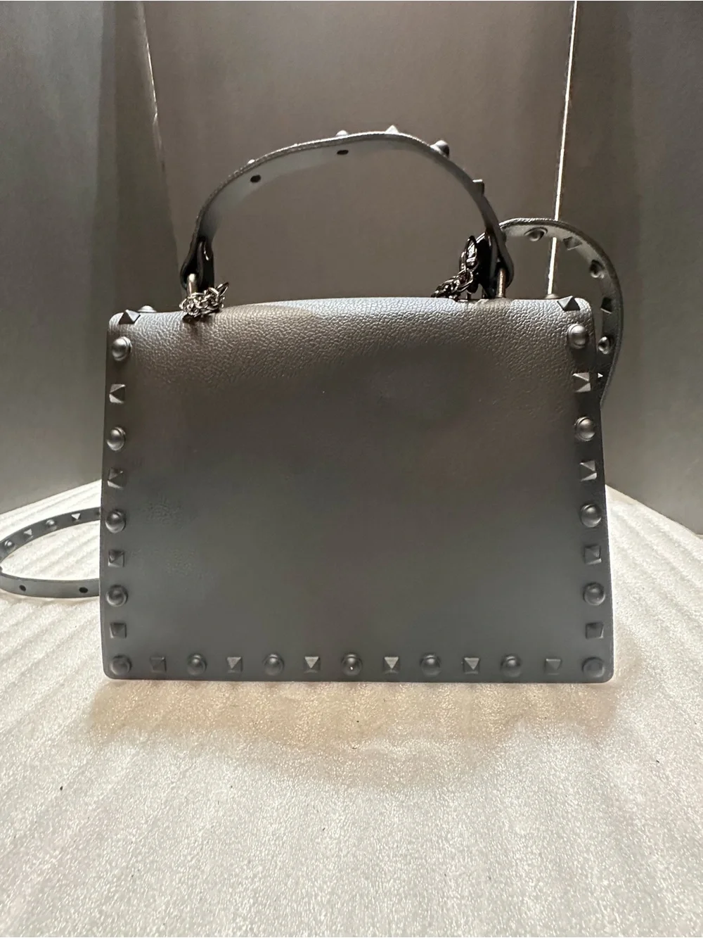 Black Studded Top-Handle Shoulder Bag - Elegant Everyday